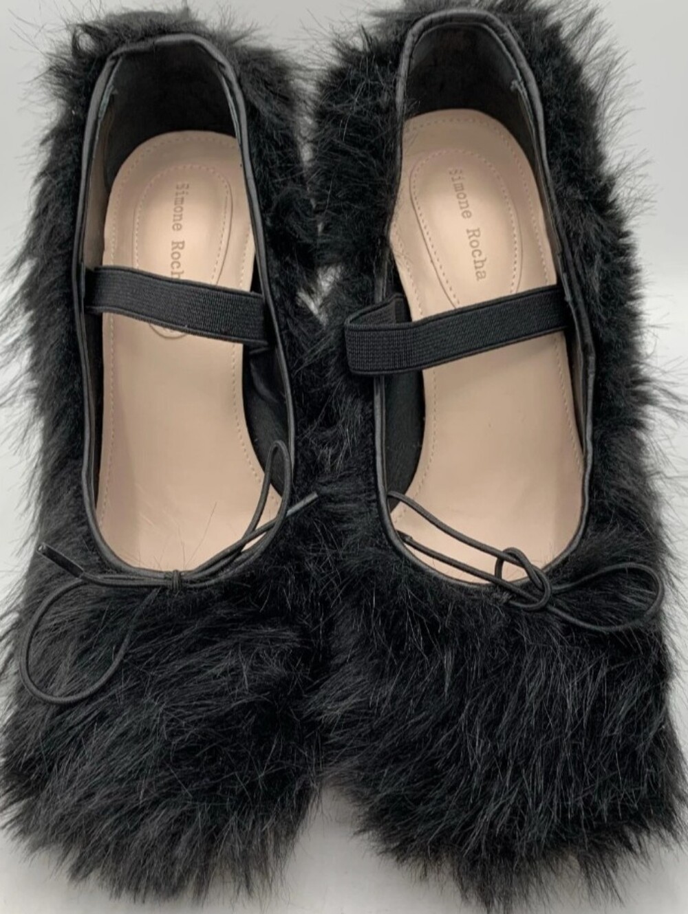 New Simone Rocha Black Faux Fur Ballerina Ballet High Heel Clear 38 Us 7.5